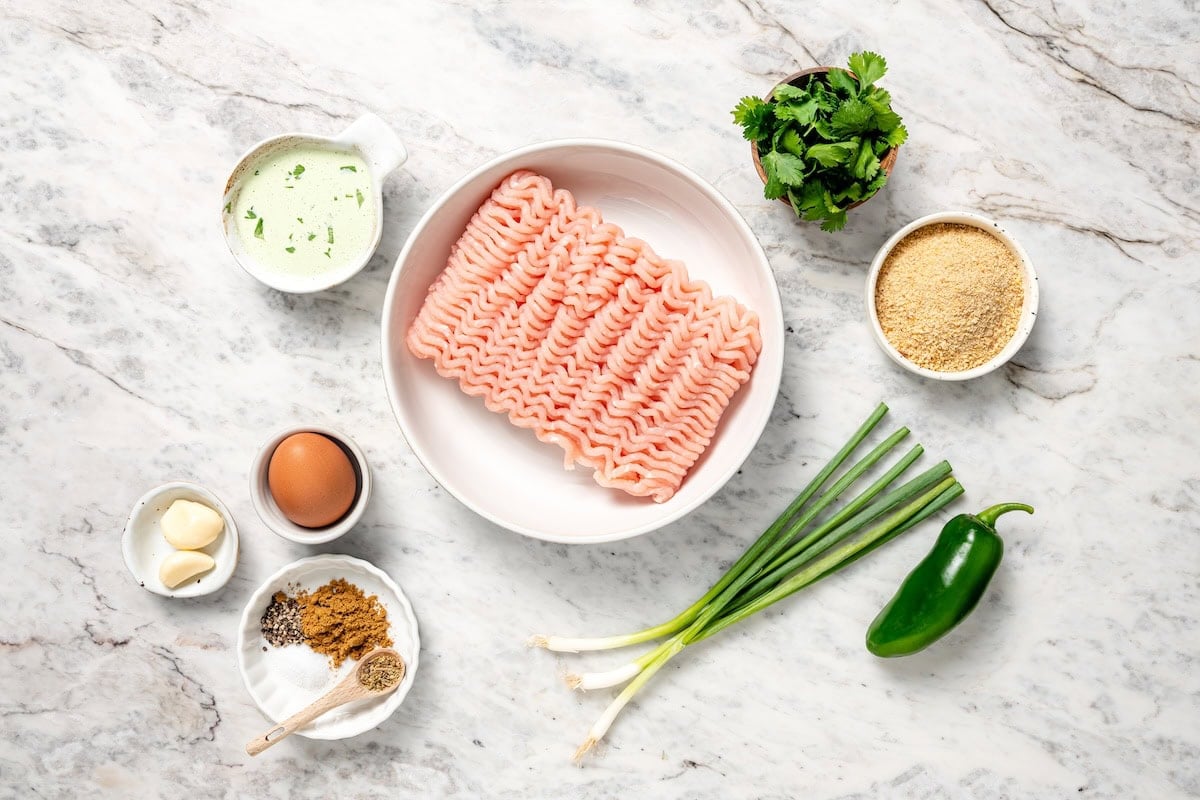 Ingredients for baked southwest turkey meatballs.